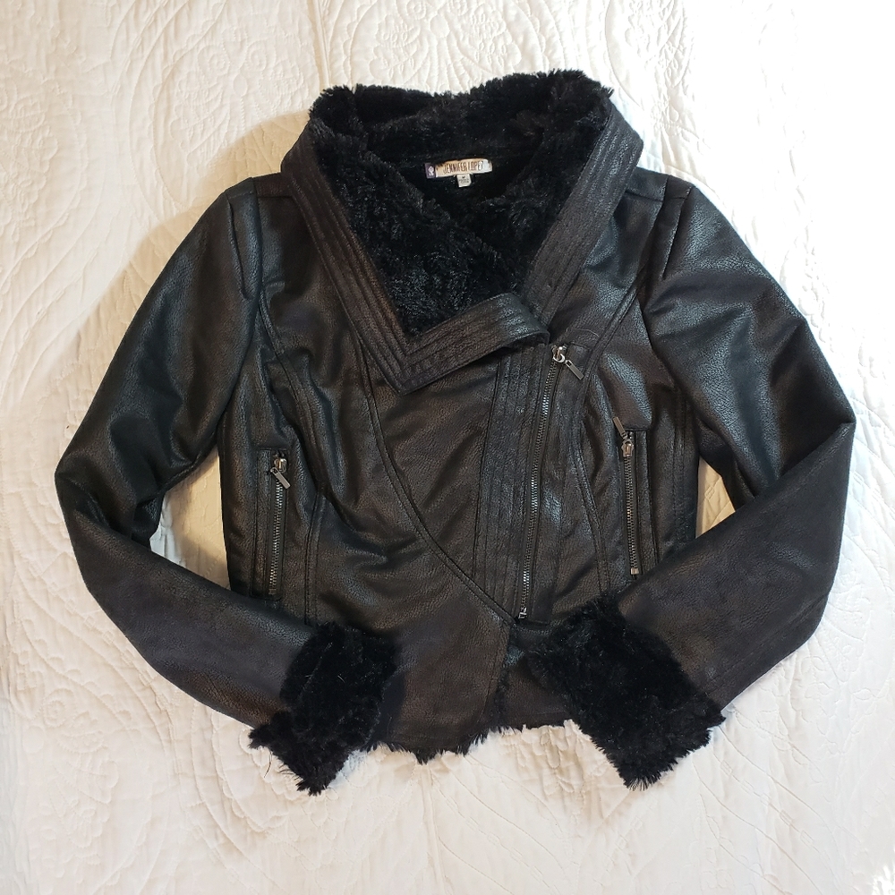 Jennifer Lopez Faux Suede Faux Fur Motorcycle Jacket